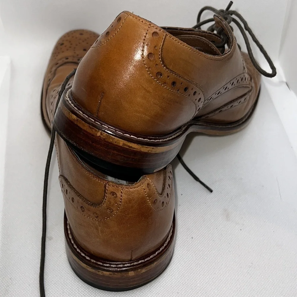 Joseph Abboud leather‎ Cognac brown wingtip lace up Oxford shoes Sz 8.5